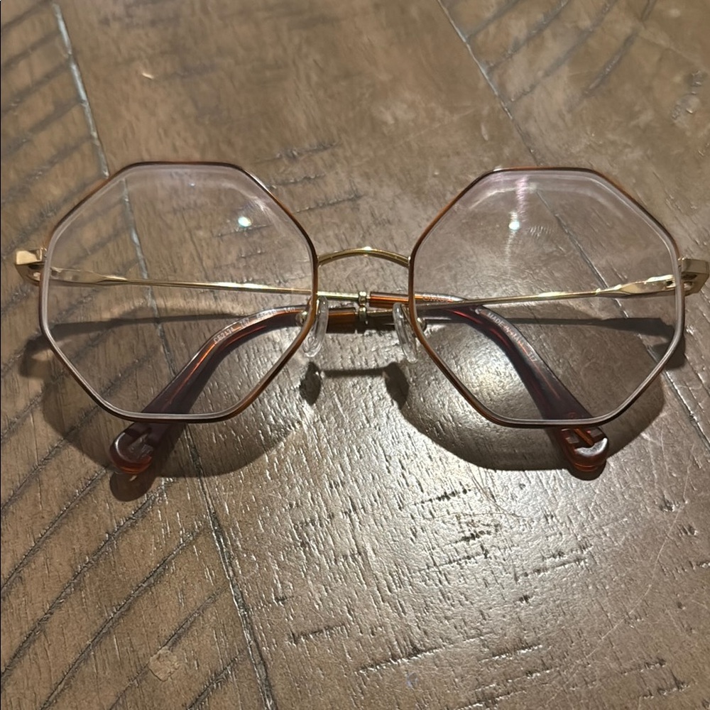 Chloe Hexagonal Glasses - Gold and Brown